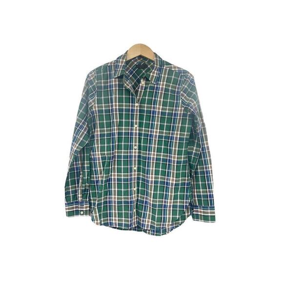 J Crew Green Blue Womens Button Up Plaid Shirt Womens XS - Picture 1 of 6